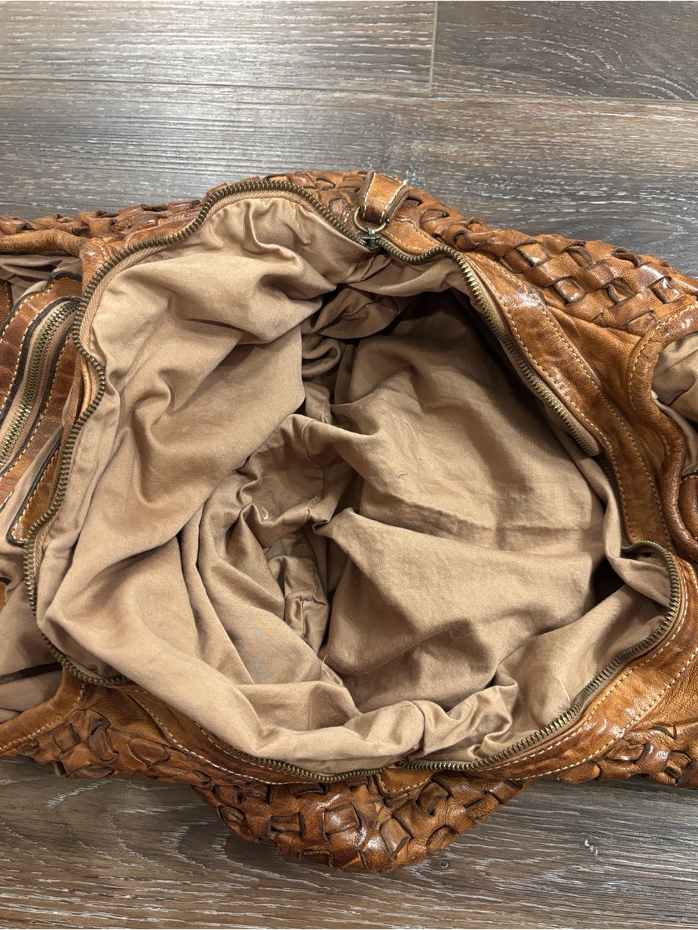 Sundance Woven Leather Hobo Bag - Cognac Brown - Picture 2 of 6